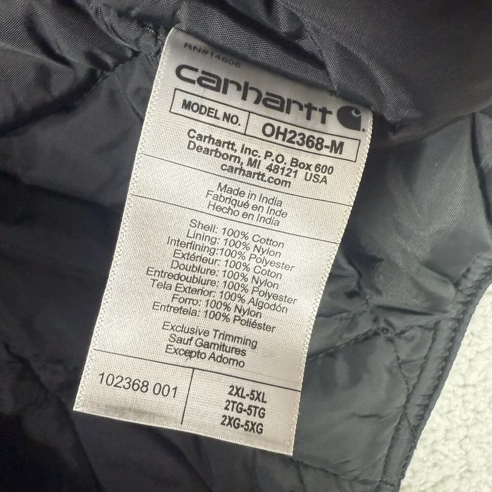 Carhartt 102368 Firm Duck Hood Insulated 2XL-5XL Black OH2368-M Arctic Quilt NWT